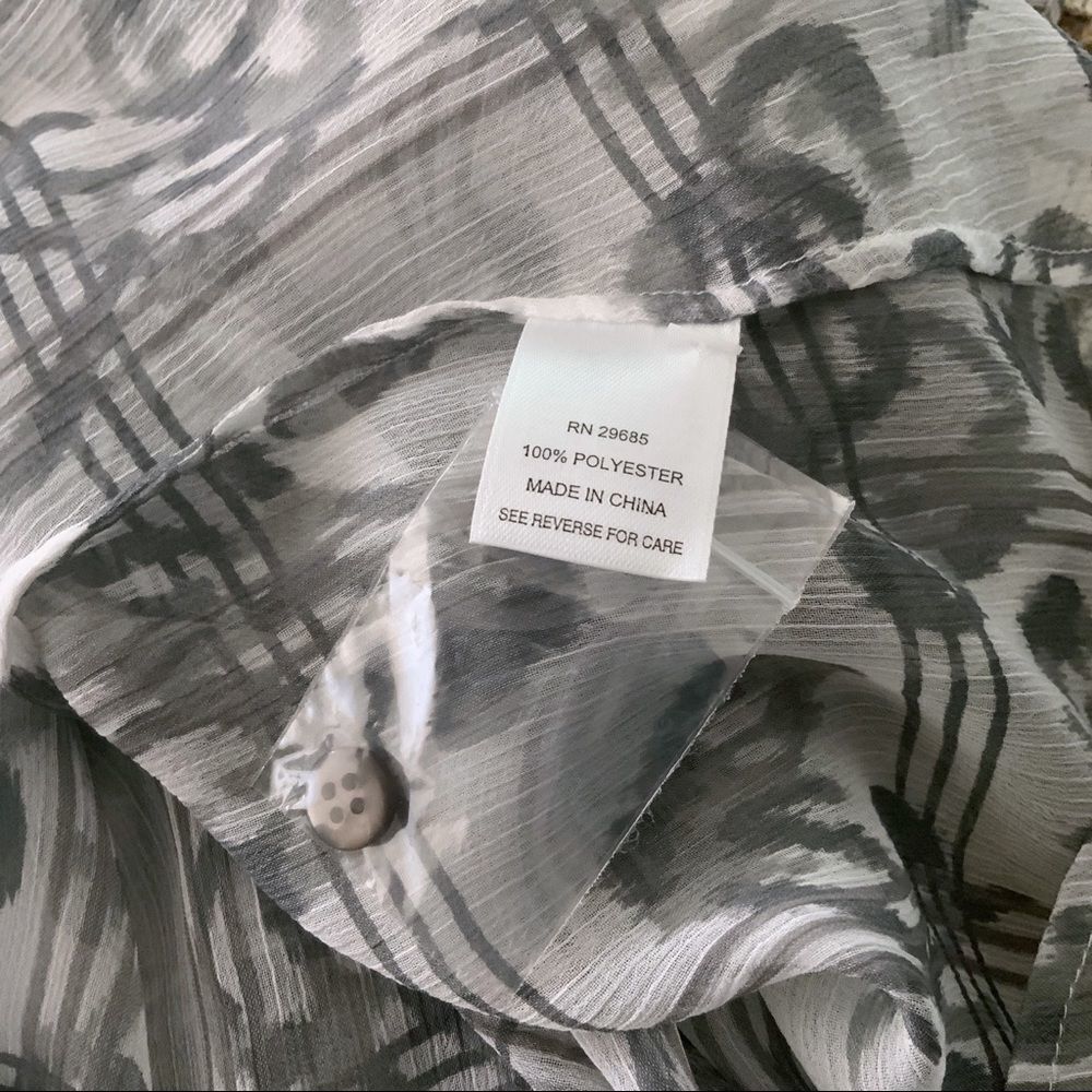 Pendleton Bow Button Front Semi Sheer Gray White … - image 8